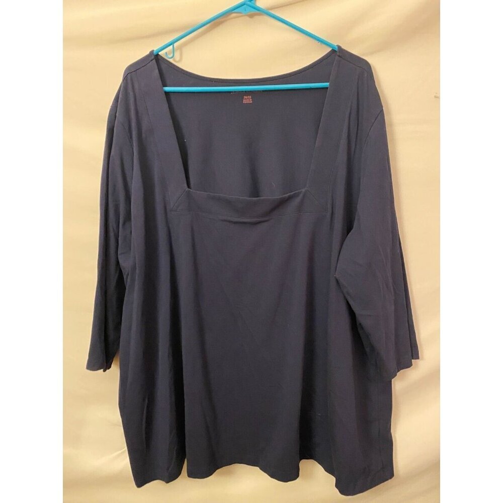 Jessica London Square Neck Shirt top Blouse Navy 3/4 Sleeve Women’s Plus 30W 32W